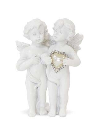 Figurka Dwa Białe Aniołki Trzymające Serce h:10cm