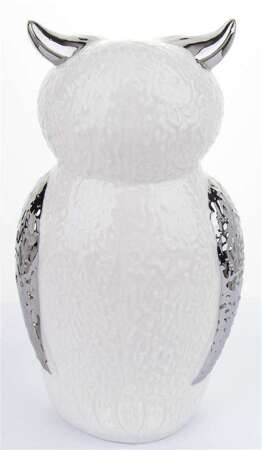 Figurka Sowa Stojąca Biało Srebrna Porcelana 22cm