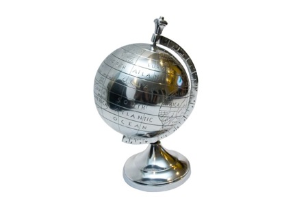 Metalowy srebrzysty globus, 29x25,5cm