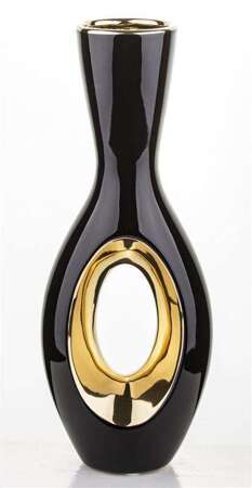 Nowoczesny wazon ceramiczny czarno-złoty H: 30 cm