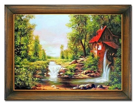 Obraz "Dworki, mlyny, chaty," ręcznie malowany 63x84cm