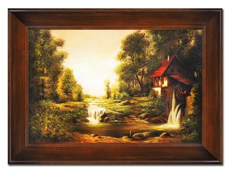 Obraz "Dworki, mlyny, chaty," ręcznie malowany 82x112cm