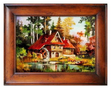 Obraz "Dworki, mlyny, chaty," ręcznie malowany 87x117cm