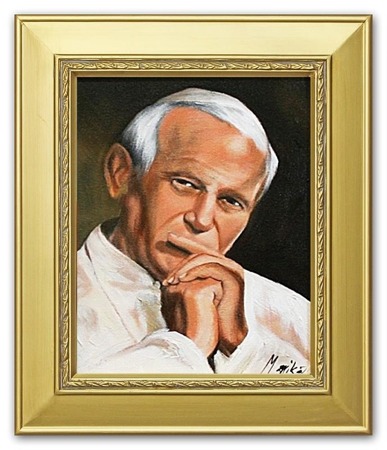 Obraz "Papież Jan Paweł II" ręcznie malowany 27x32cm