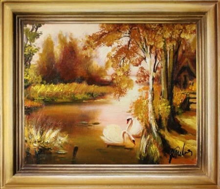 Obraz "Pejzaz tradycyjny" ręcznie malowany 35x40cm