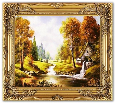 Obraz "Pejzaz tradycyjny" ręcznie malowany 53x64cm