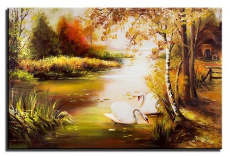 Obraz "Pejzaz tradycyjny" ręcznie malowany 60x90cm