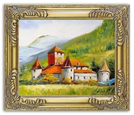Obraz "Zamki i Palace" ręcznie malowany 27x32cm